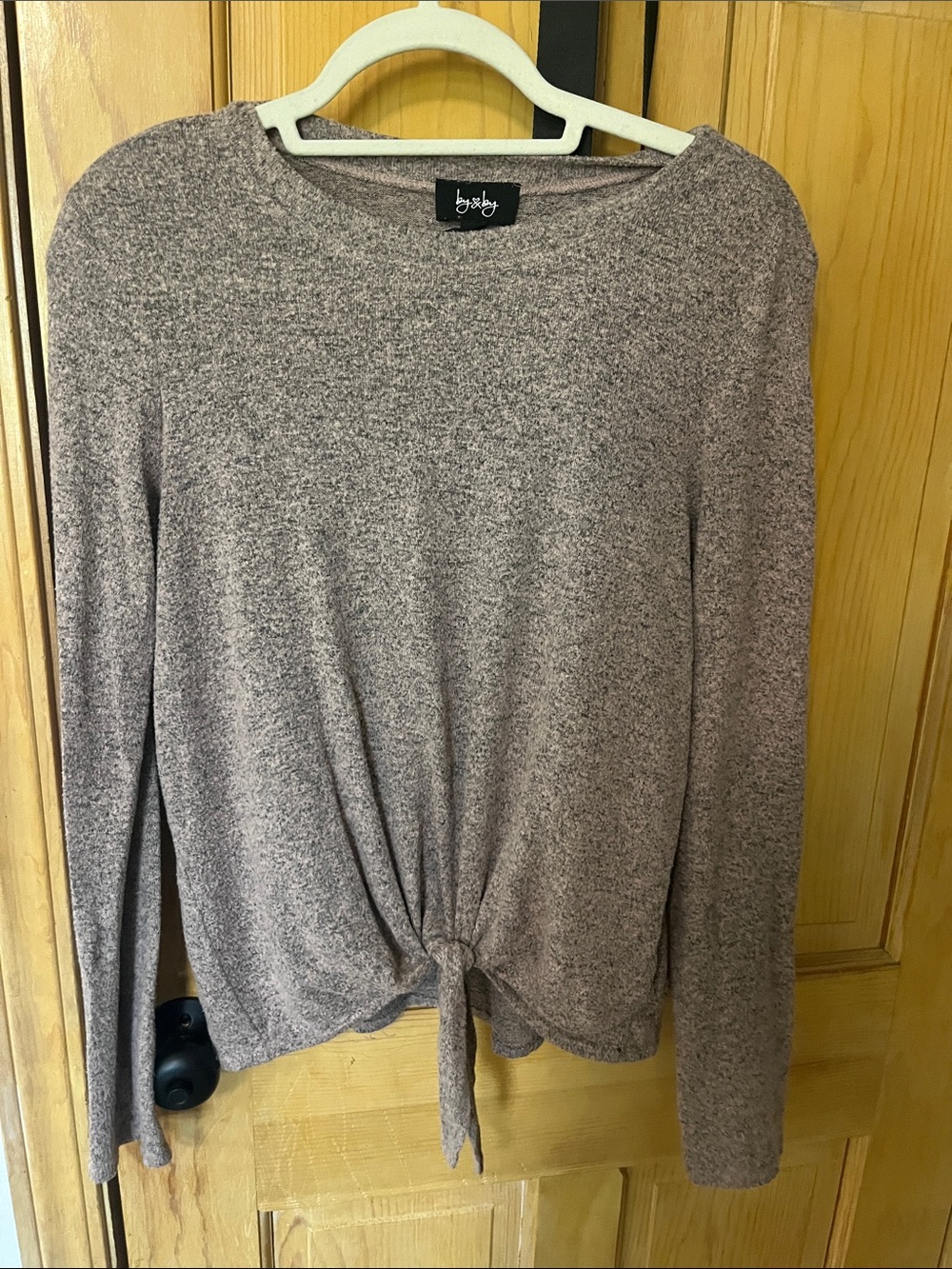 by & by Mauve-Tone Knit Tie-Front Long Sleeve Top
